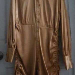 Fashion Nova Shimmering Gold Long Sleeve Dress